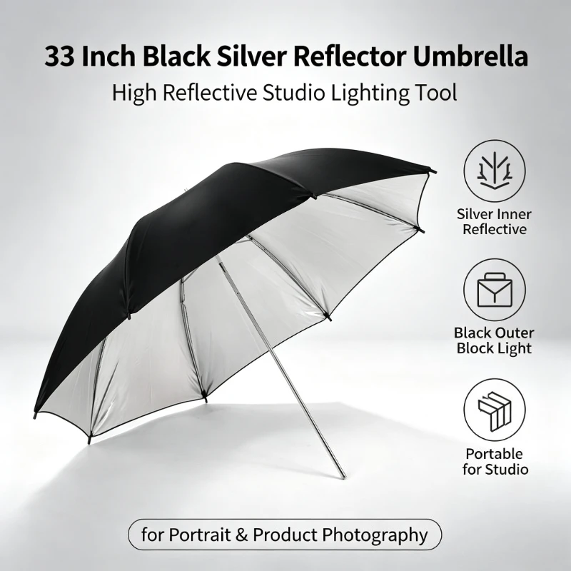 Photography Umbrella Light - Ombrello Riflettente Nero Durevole da 33