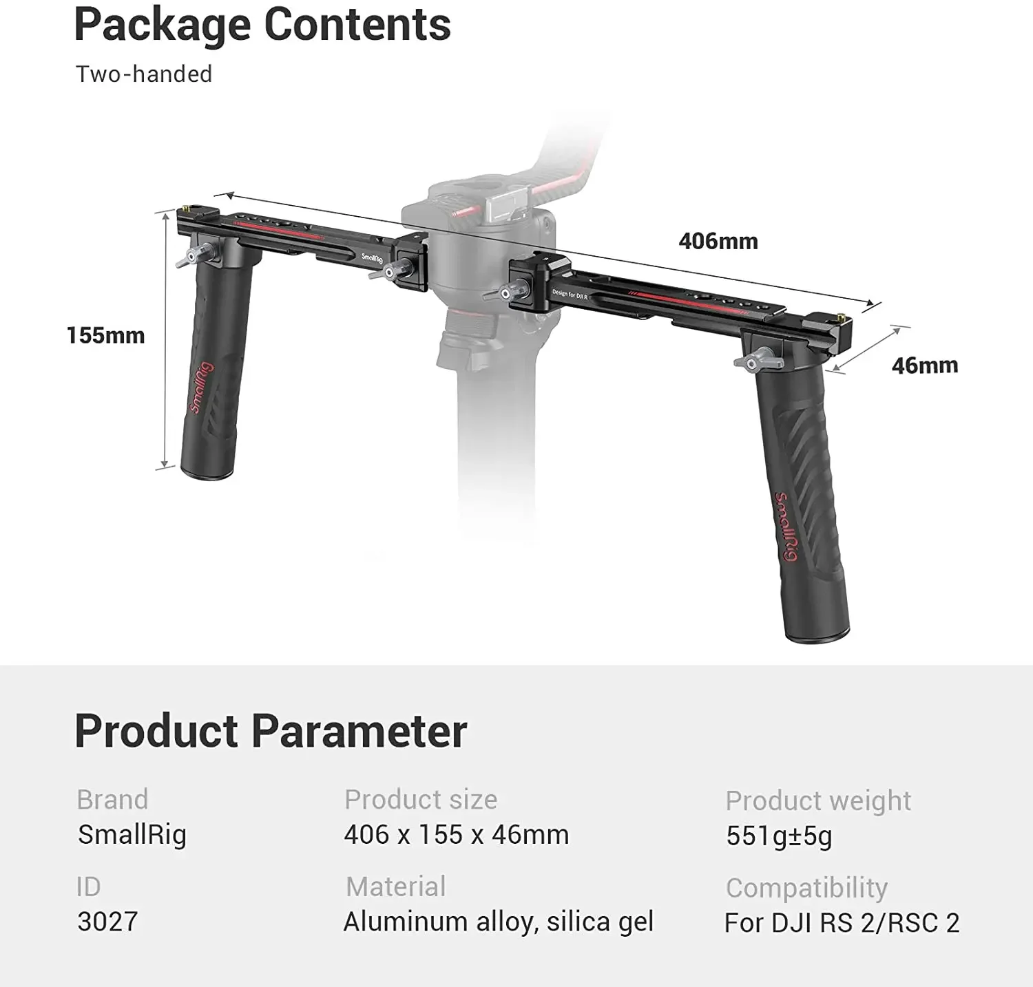 Handheld Stabilizer Gimbal - SmallRig 3027 Impugnatura Doppia Regolabile per