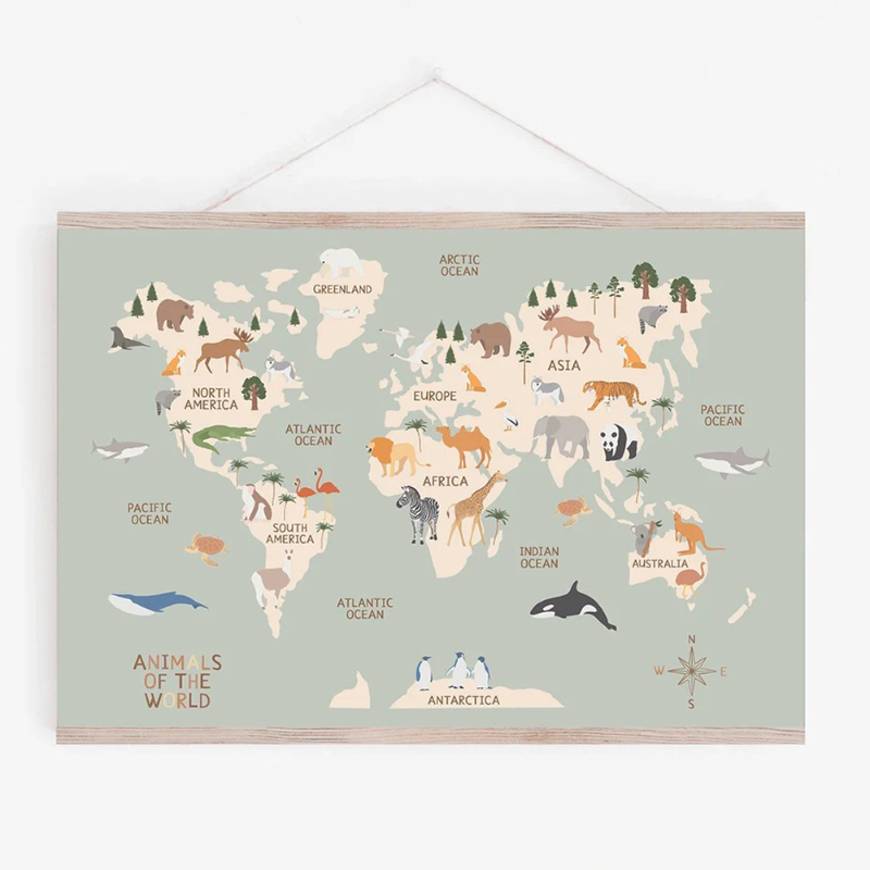 Photography Font - Poster educativo Mappa del mondo animale